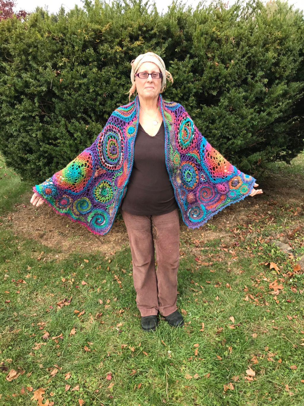 Free Form Crochet Shawl Soft Fall Tones