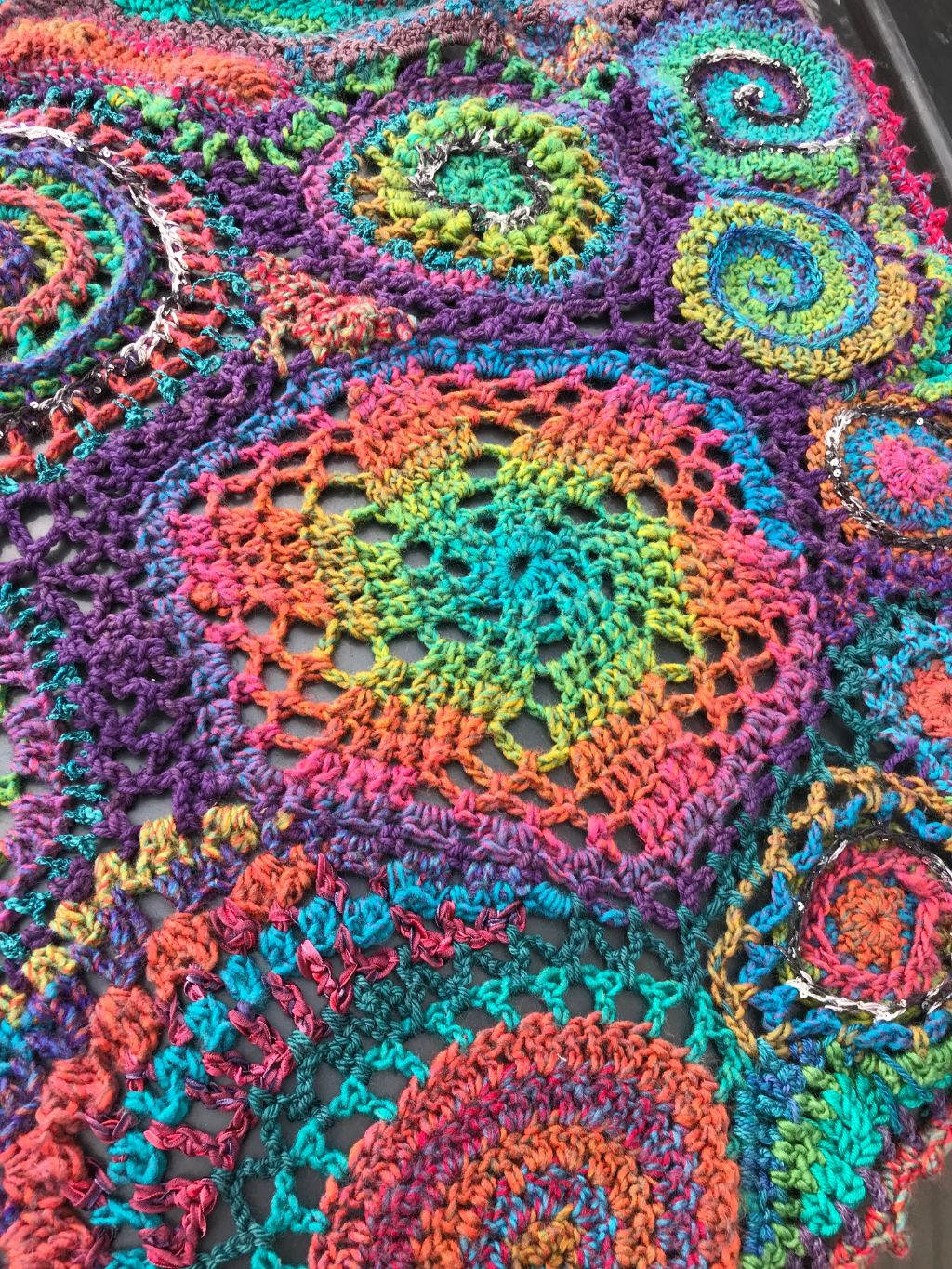 Free Form Crochet Shawl Soft Fall Tones