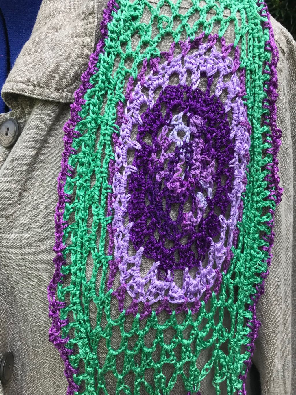 Purple Green Mandala Scarf Embroidery Floss Hand Woven