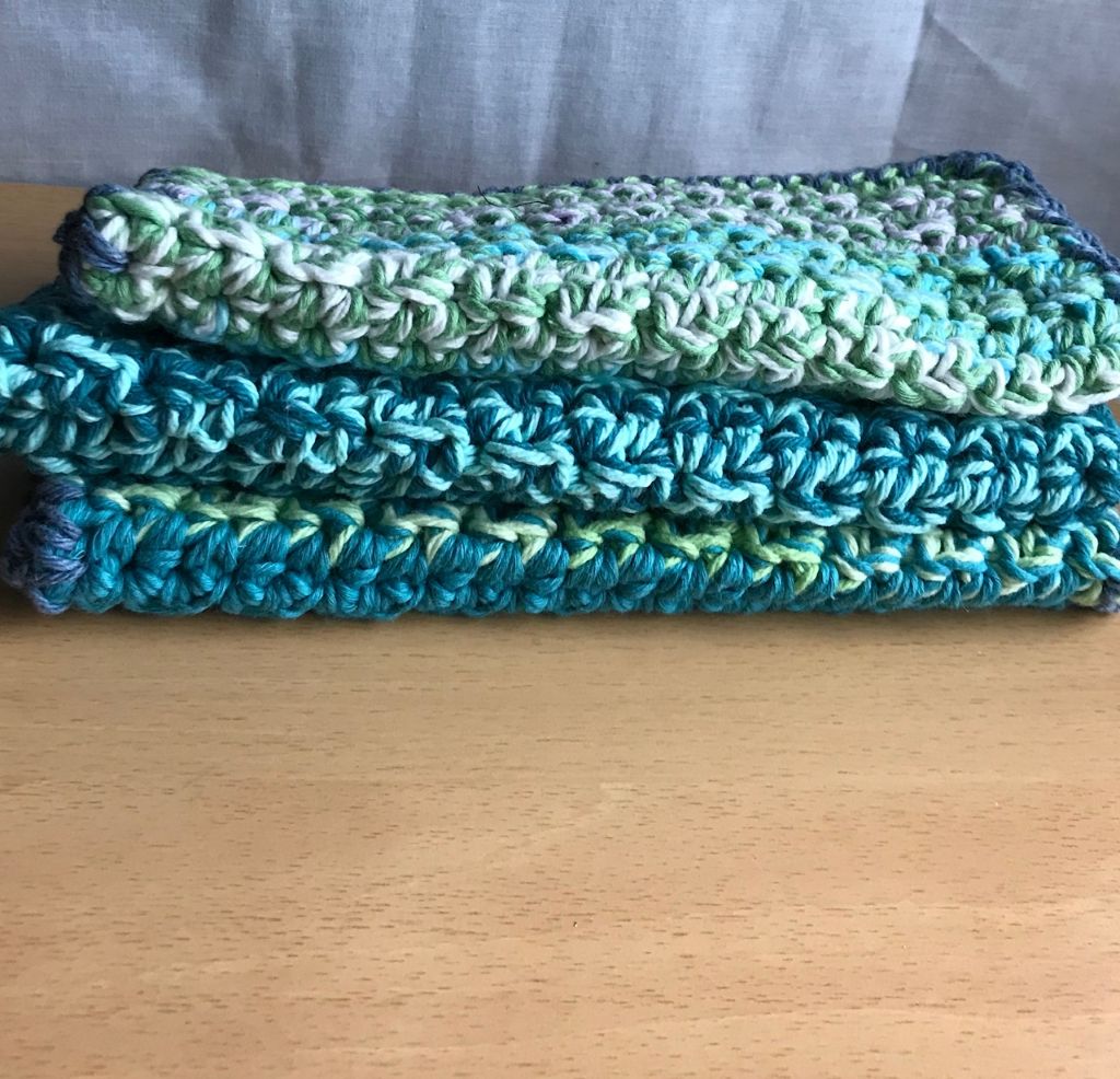Double Thick Washcloths in Green - Set of 3