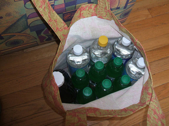Grocery Market Tote Bag Waterproof Indigo Blue Shibori