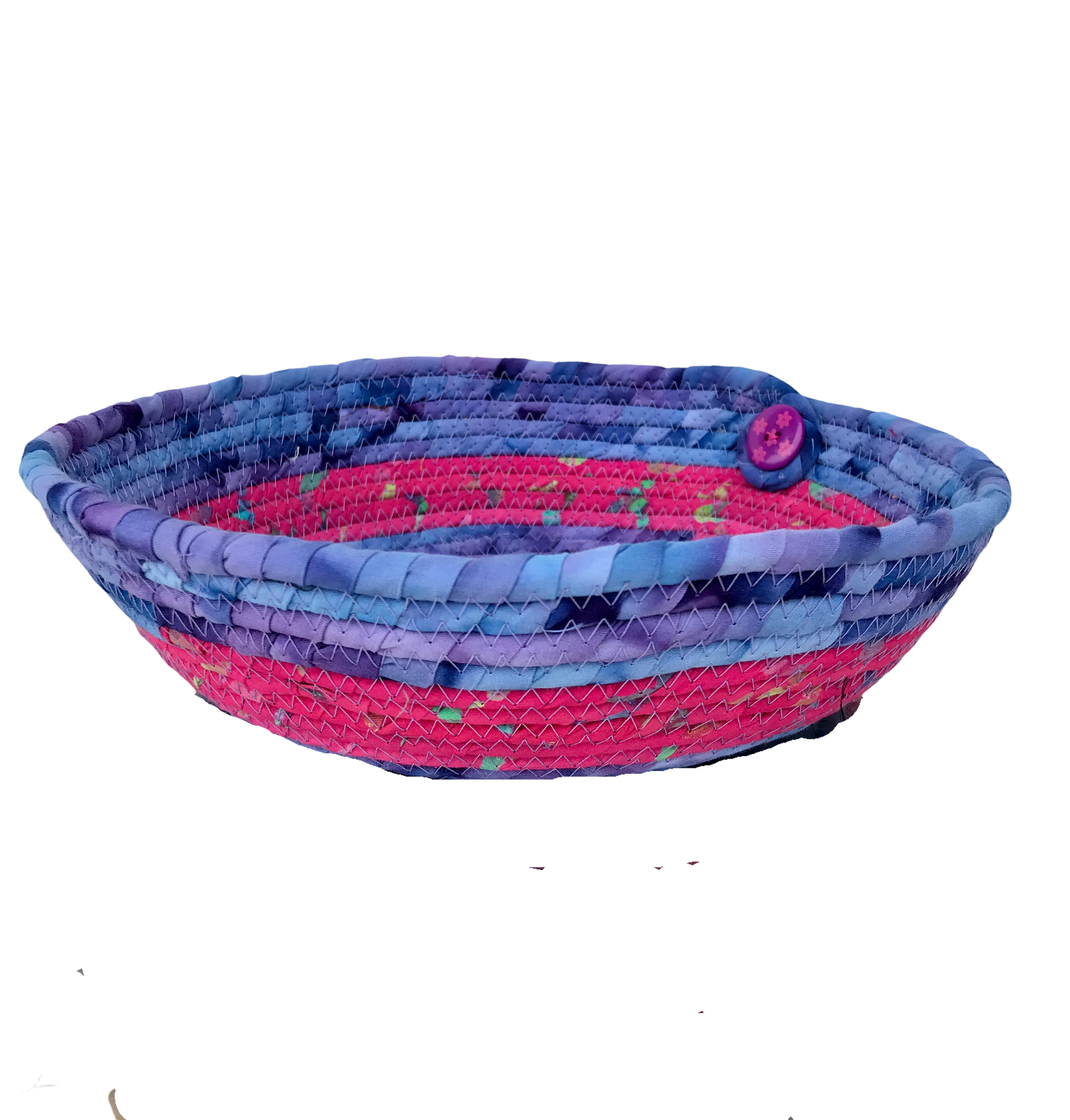 Fabric Coil Wrapped Basket Purple and Pink Batik