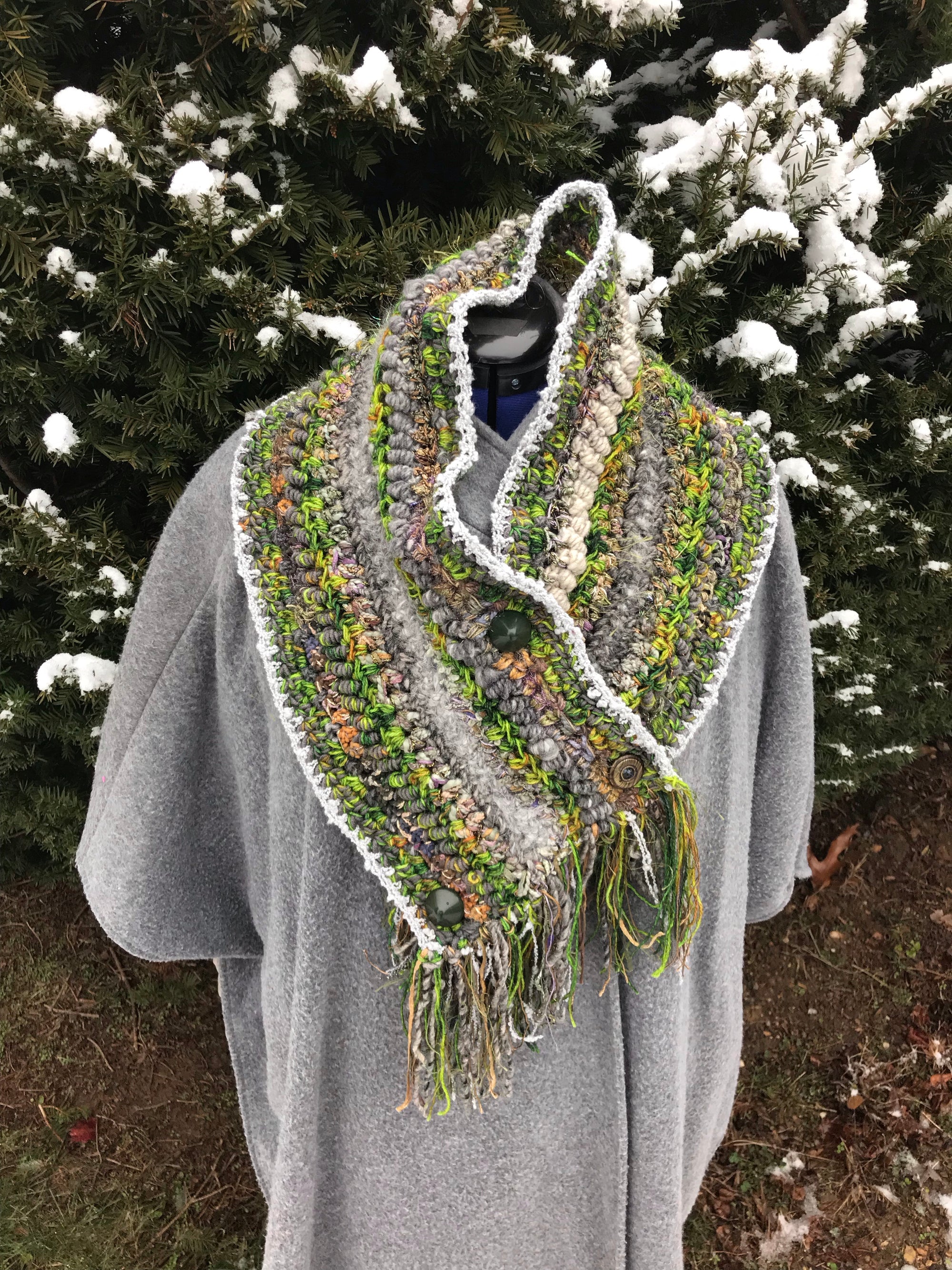 Cowl Neck Warmer Scarf Gray and Moss Green