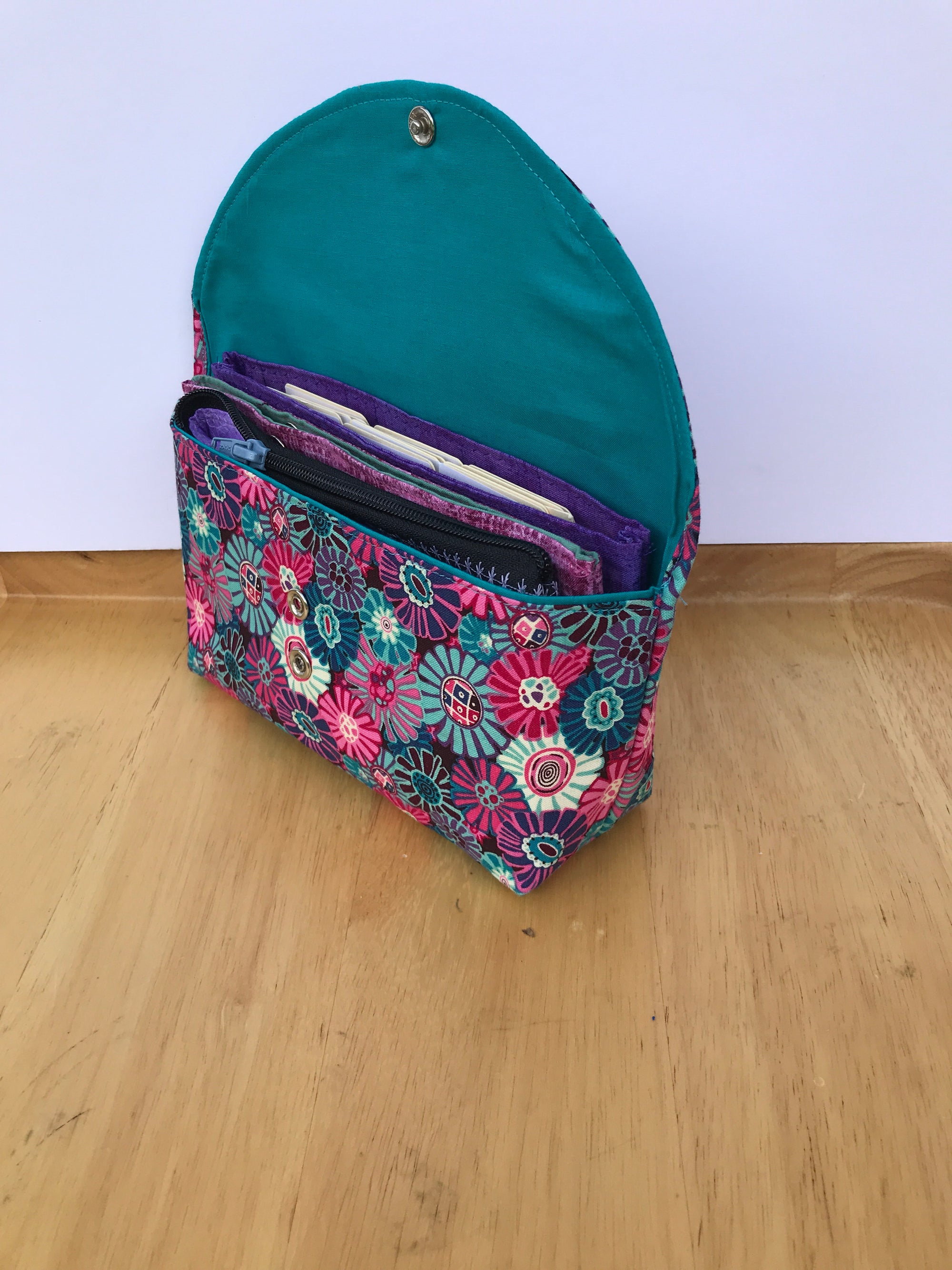 Budget Wallet Organizer System Turquoise and Pink Floral