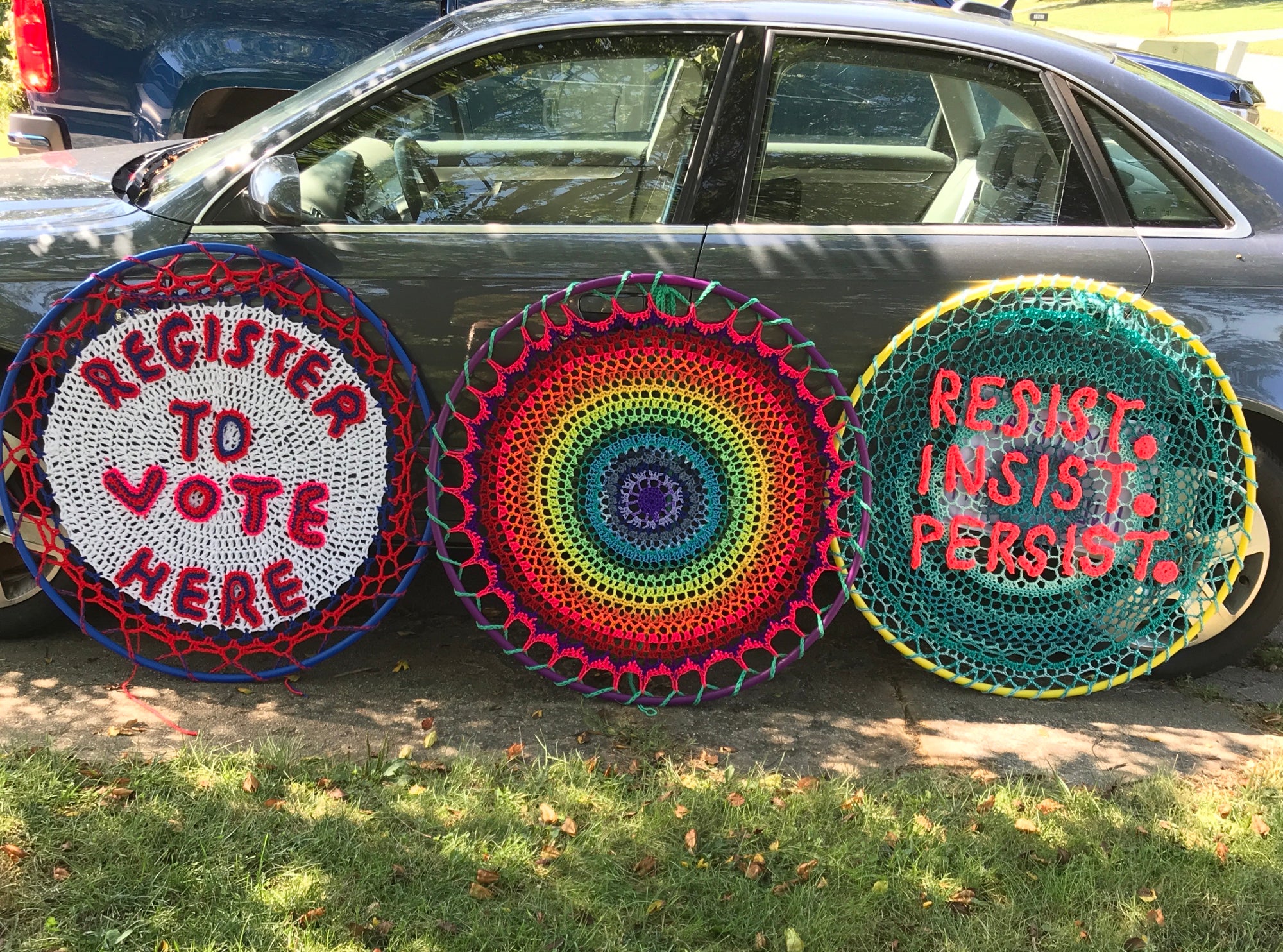 Hang it!  Wear it! Rally and Protest Sign to wear!  36” round hula hoop Create your own Sign!