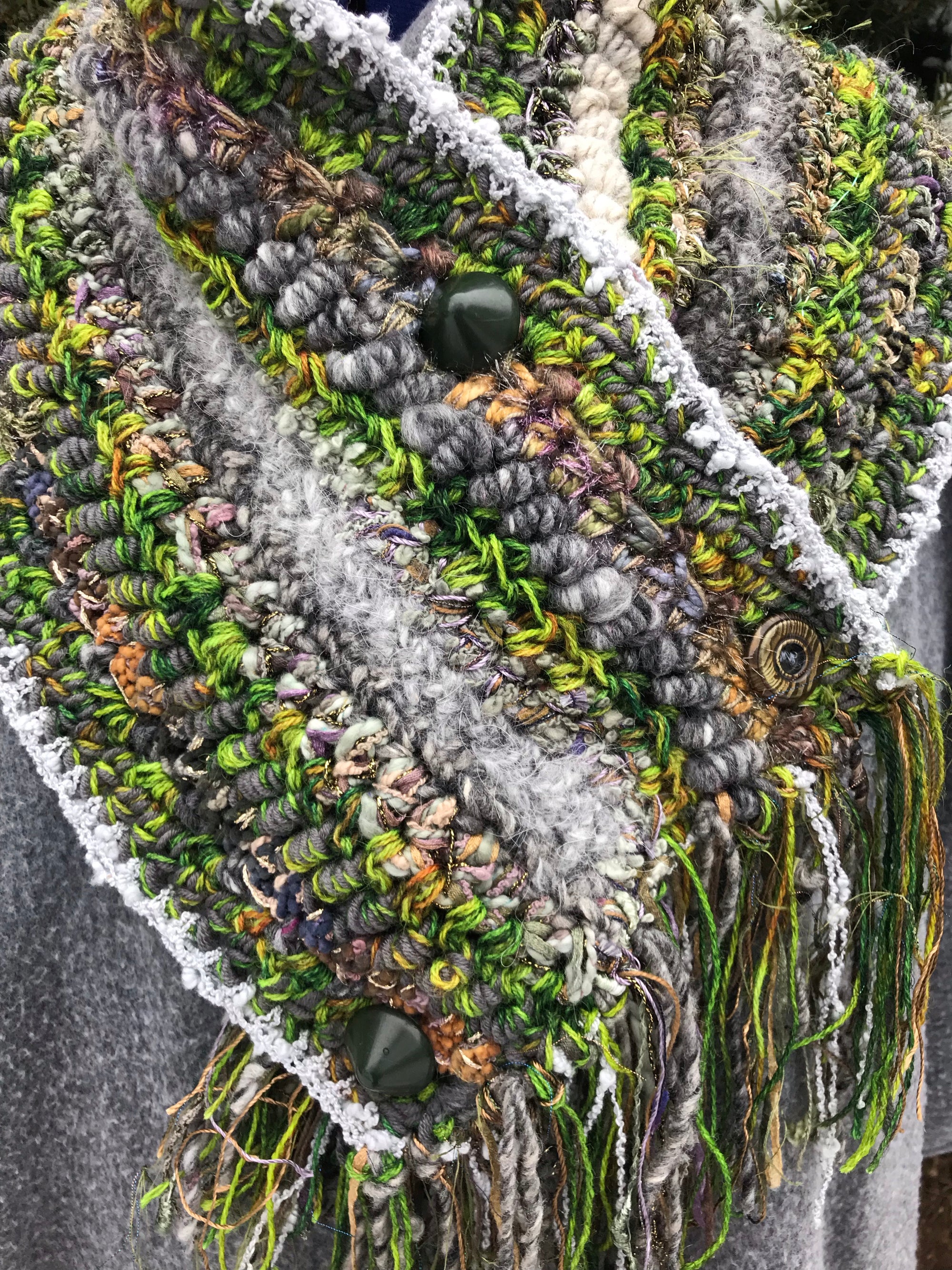 Cowl Neck Warmer Scarf Gray and Moss Green