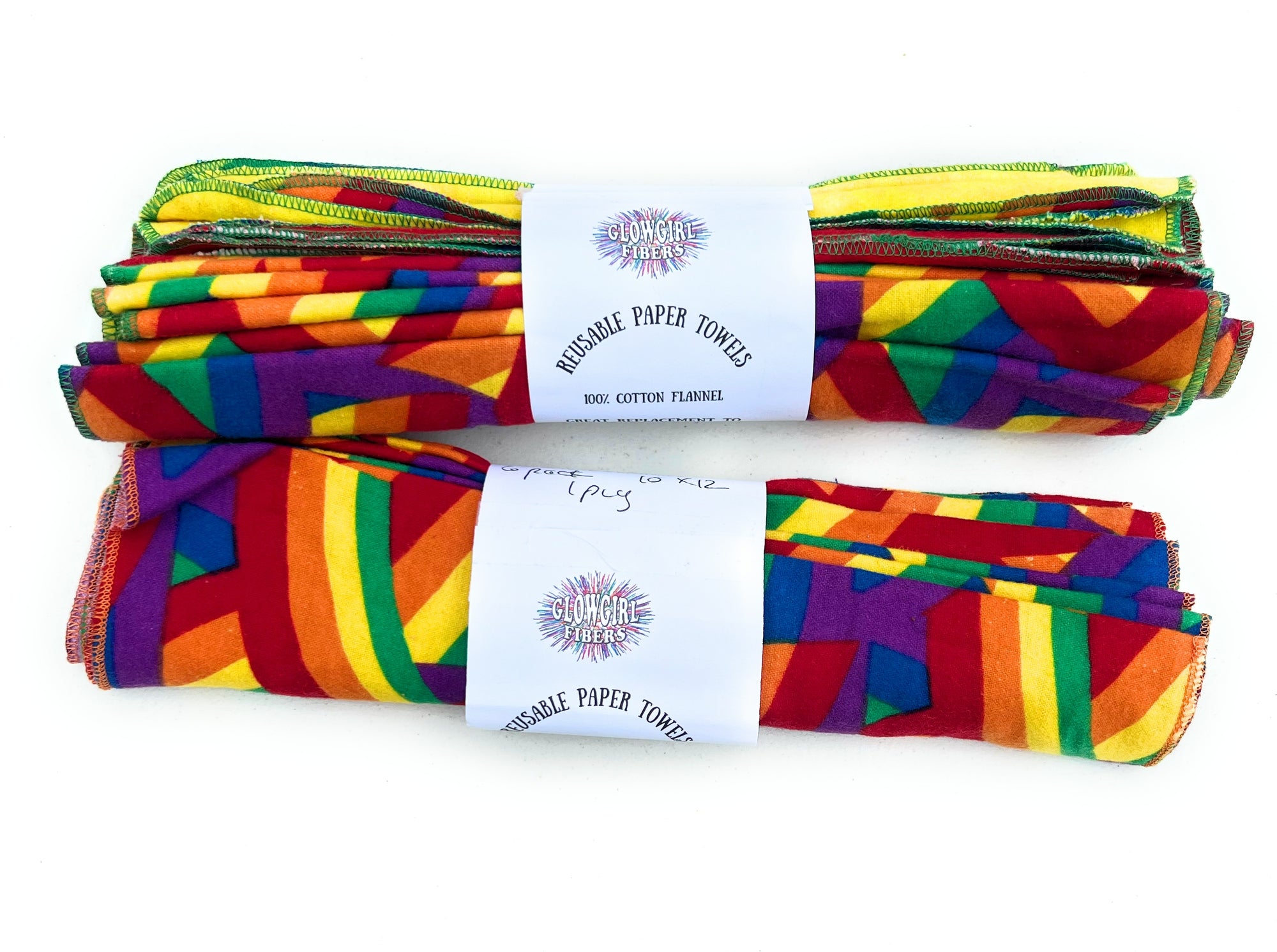 Non Paper Towels Napkins Rainbow Bright   Large 10" x 12"  in a 6 pack