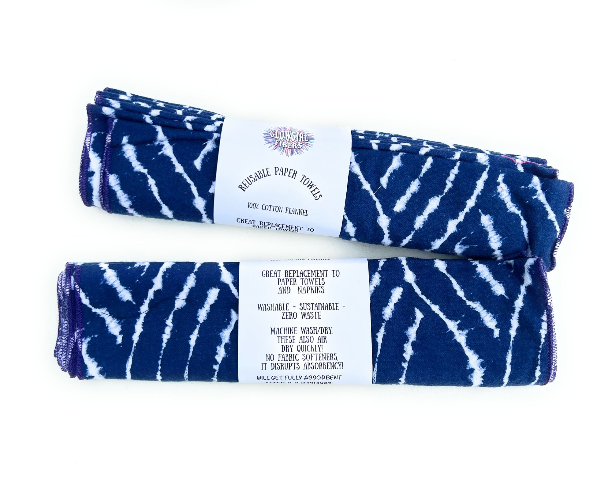 Non Paper Towels Napkins Shibori Style Indigo Blue  Large 10" x 12"  in a 6 pack