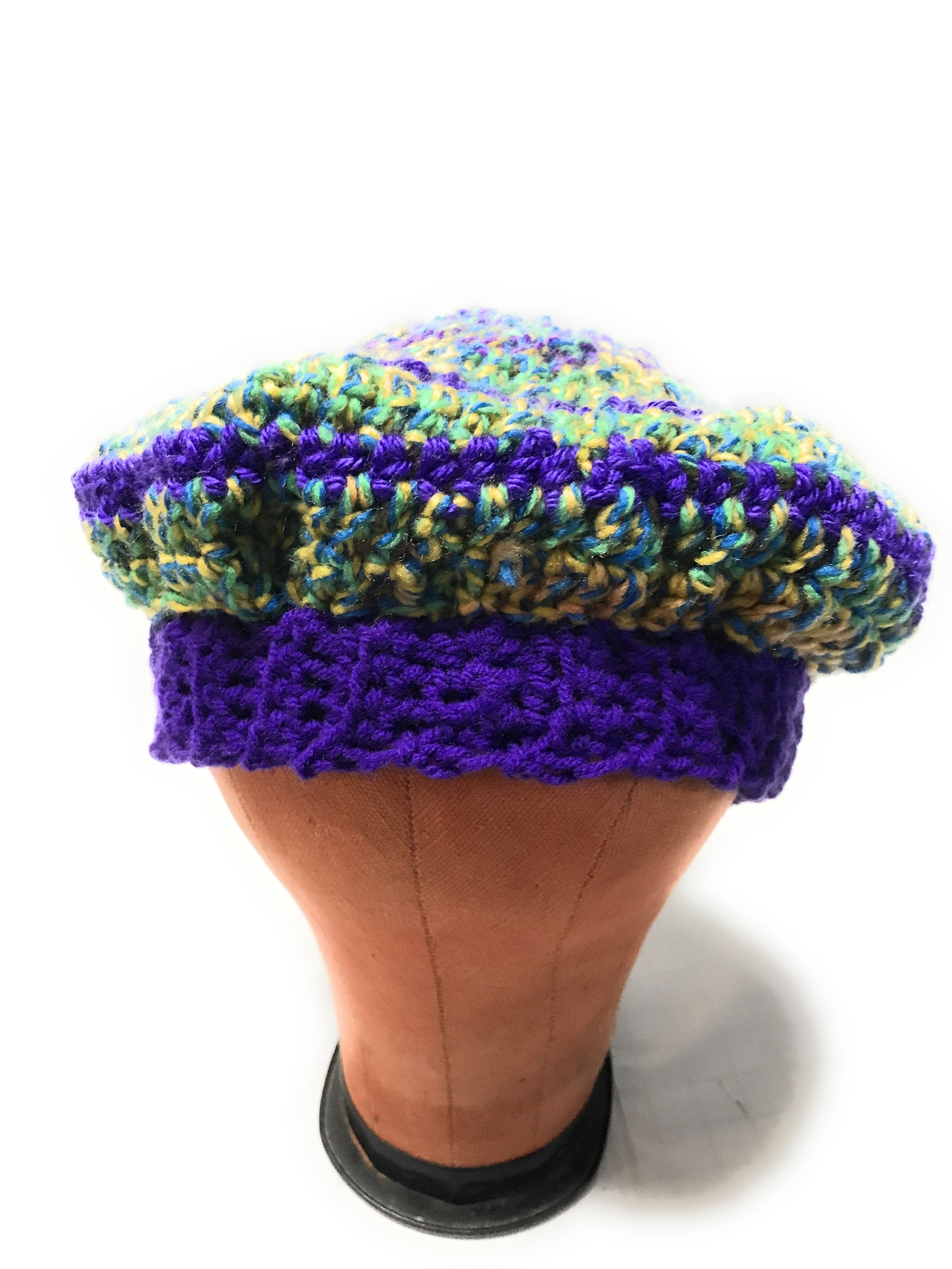 Beret Style Purple Green Tweed Hat