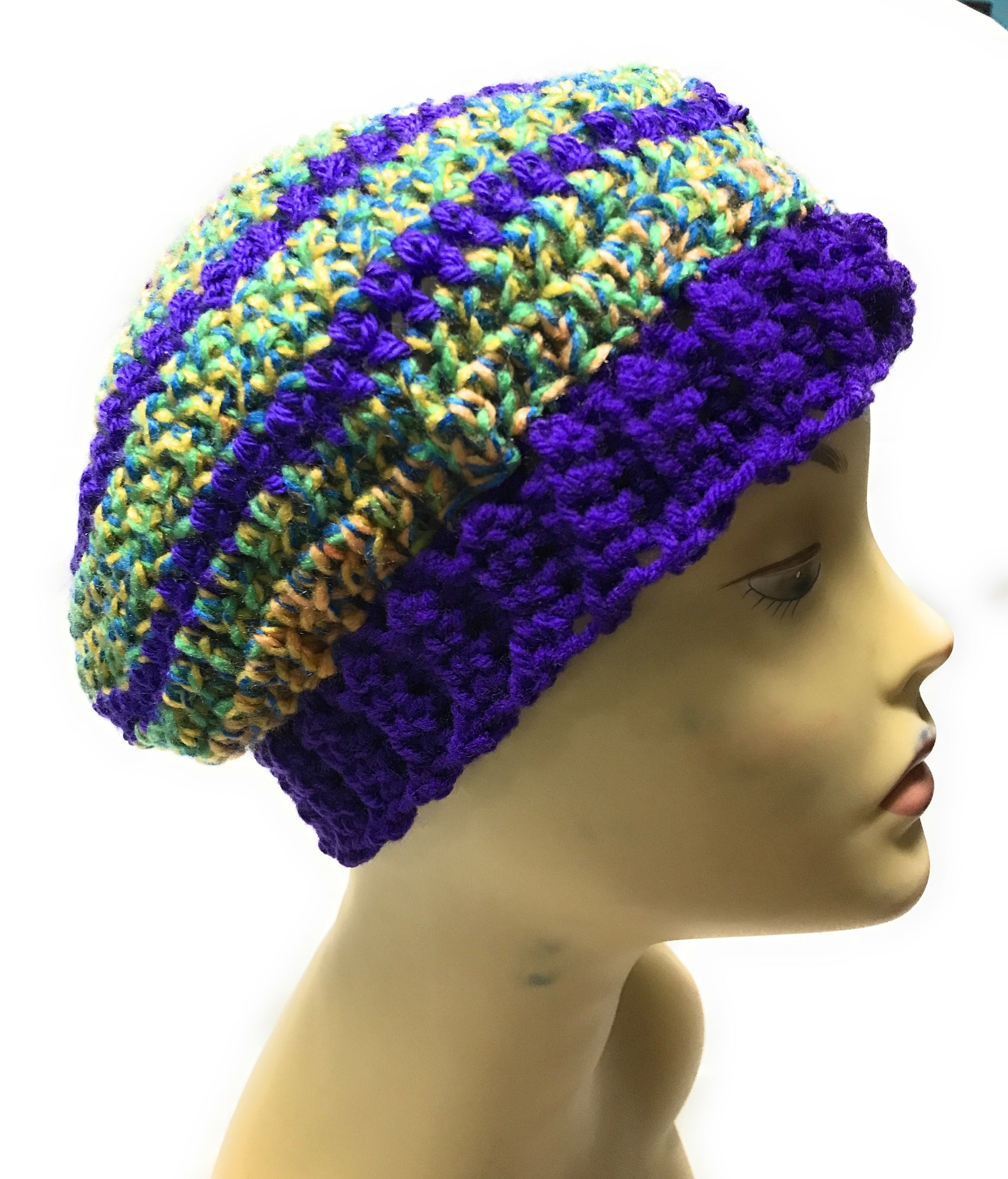 Beret Style Purple Green Tweed Hat