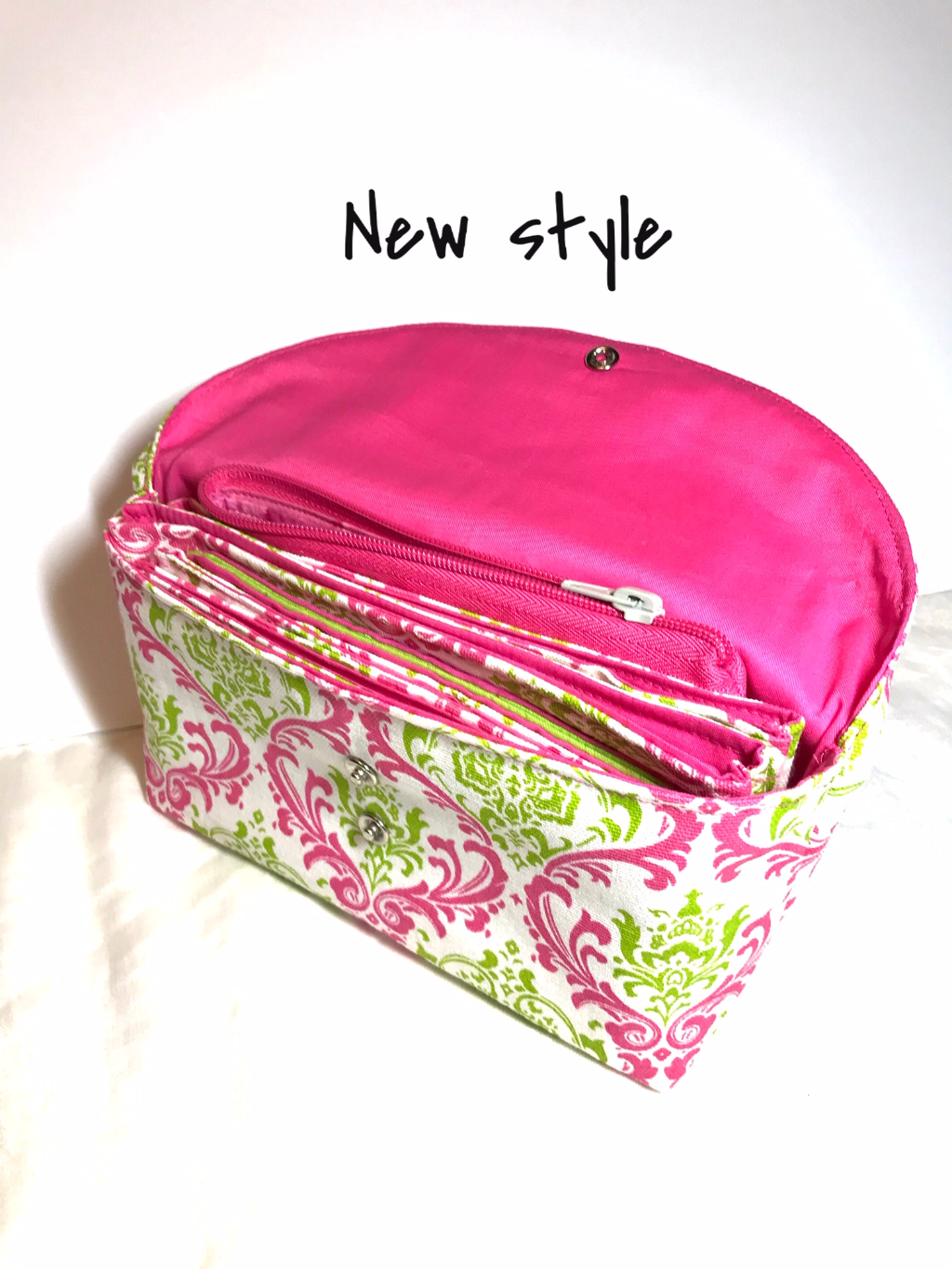 Wallet Organizer System Pink Green Damask