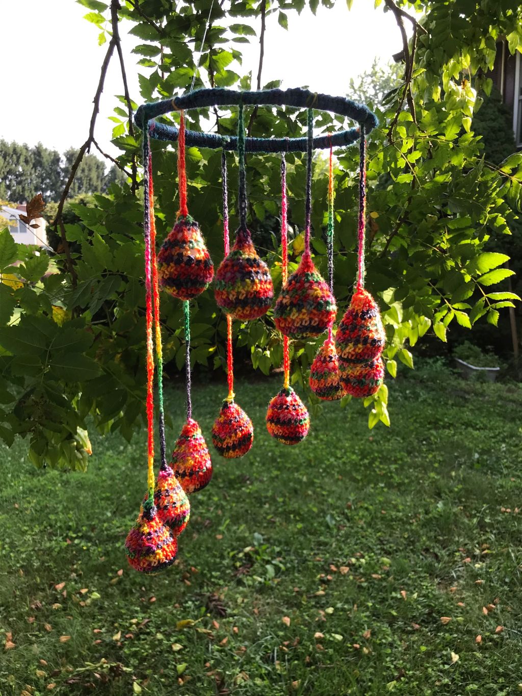 Hanging Mobile Muted Rainbow Stripes Raindrops Teardrops