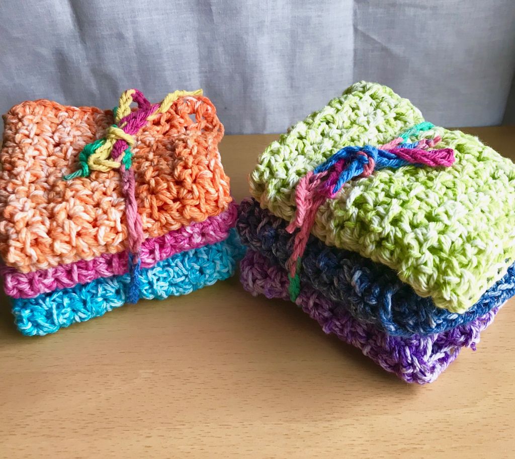 Set of 3 or 6 Watercolor Pastels Crochet Wash Cloth, Dish Cloth Set
