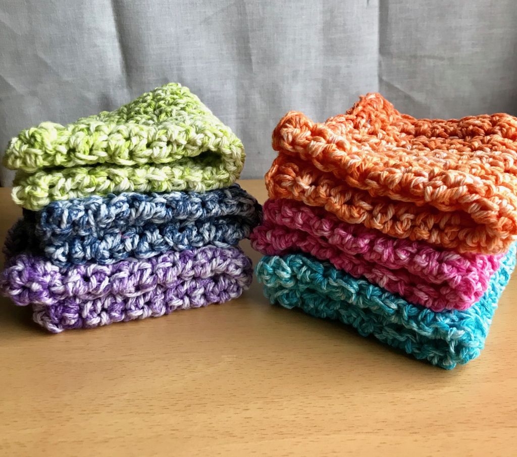 Set of 3 or 6 Watercolor Pastels Crochet Wash Cloth, Dish Cloth Set